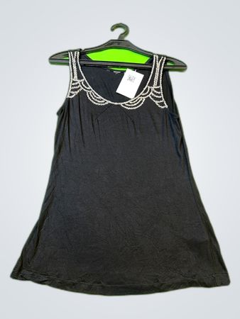 Black Tank Top with Beaded Neckline