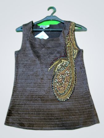 Brown Sleeveless Top with Beaded Paisley Design