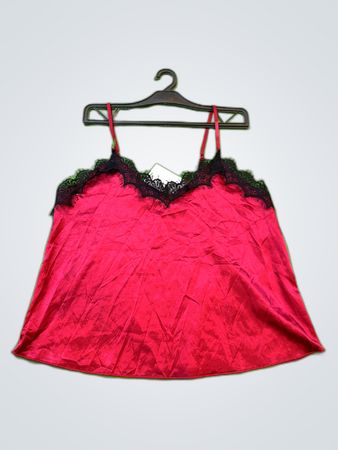 Red Satin Lace Trim Camisole Top