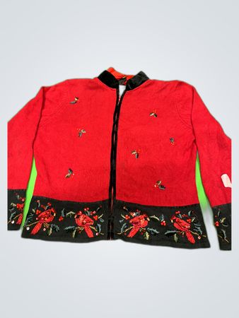 Tara International Red Embroidered Christmas Cardigan