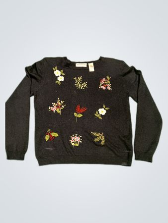 Alfred Dunner Floral Embroidered Knit Sweater