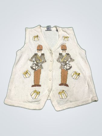 Victoria Jones White Holiday Knit Cardigan Vest