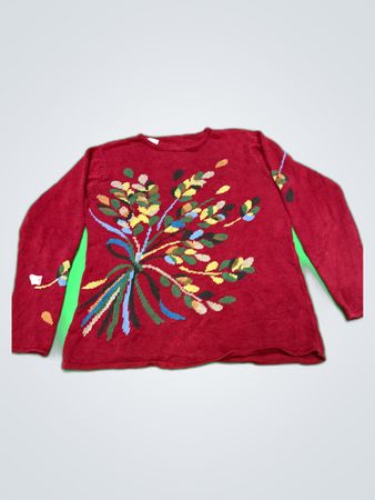 Unbranded Red Floral Knit Sweater
