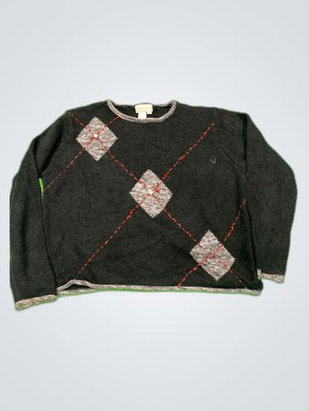 Coldwater Creek Black Argyle Knit Sweater