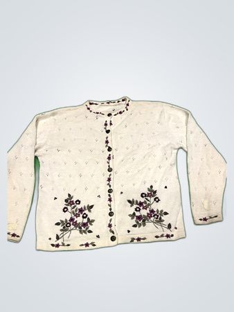 Vintage Floral Embroidered Knit Cardigan