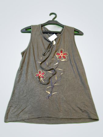 Gray Floral Embroidered Tank Top