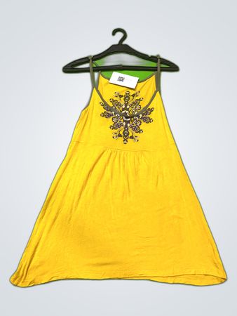 Mango Yellow Embroidered Sleeveless Mini Dress