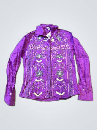 JOA Purple Embroidered Button-Up Shirt