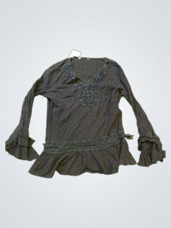 Black Beaded Ruffle Blouse