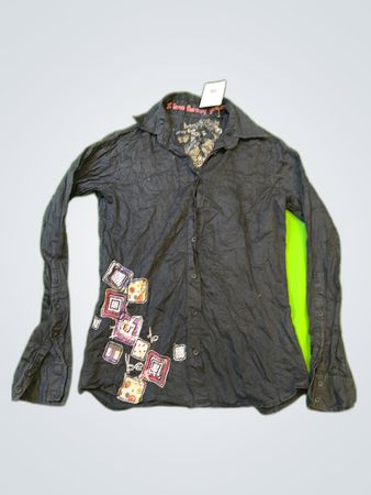 Black Patchwork Button-Up Shirt