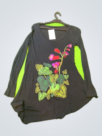 Unbranded Black Floral Printed Long Sleeve Blouse