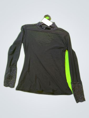 Black Lace Trim Long Sleeve Top