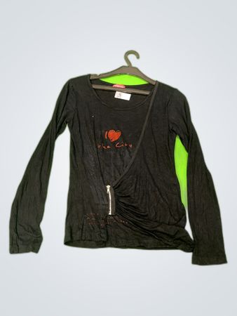 Black Long Sleeve Top with I ♥ the City Print