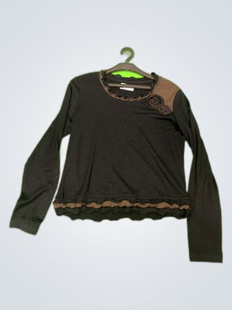 Black Ruffle Detail Long Sleeve Blouse