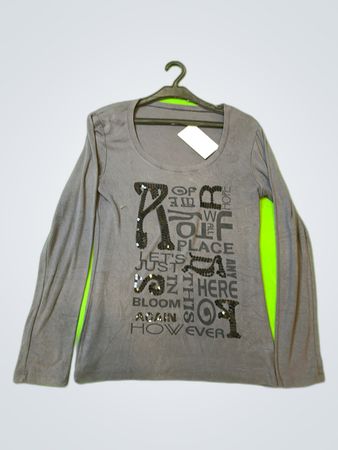 Gray Long-Sleeve Top with Sequins