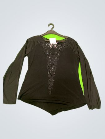 Jus D'Orange Black Embellished Long-Sleeve Blouse