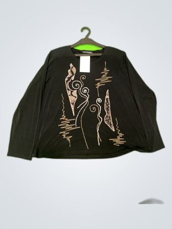 100% Feminin Paris Black Embroidered Blouse