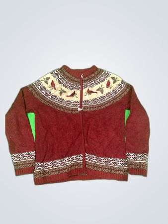 Croft & Barrow Red Embroidered Knit Cardigan