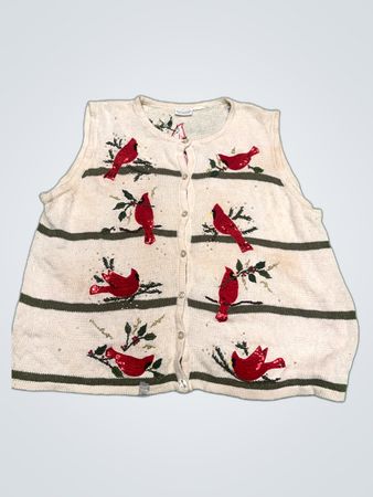 White Stag Embroidered Cardinal Knit Cardigan Vest