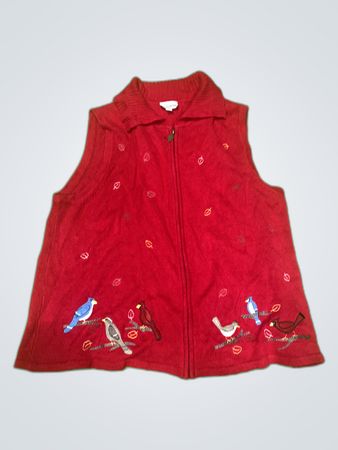 Breakenridge Red Embroidered Knit Cardigan Vest