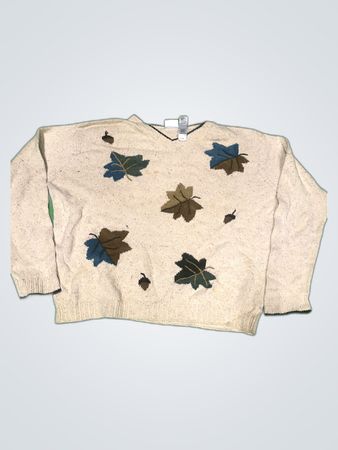 Villager V-Neck Leaf Print Sweater