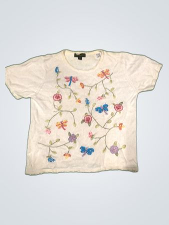 Embroidered Floral White T-Shirt