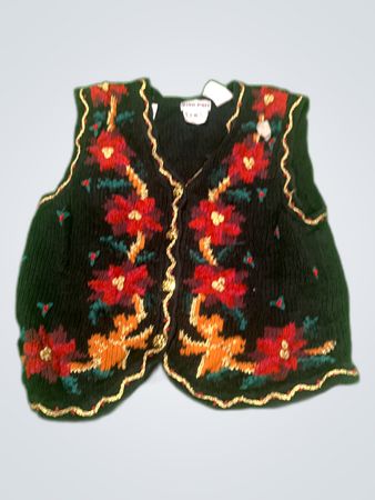 Erika Petites Black Floral Knitted Cardigan Vest
