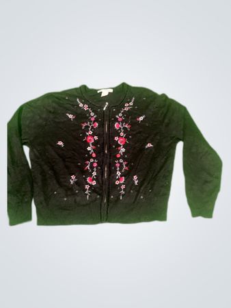 Dressbarn Black Floral Embroidered Knit Cardigan