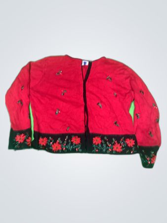 Tiara International Red Christmas Knit Cardigan