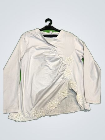 White Long-Sleeve Blouse with Lace Details
