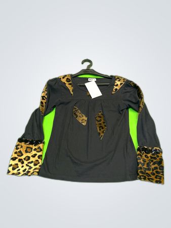 Okay Black Leopard Print Long Sleeve Blouse