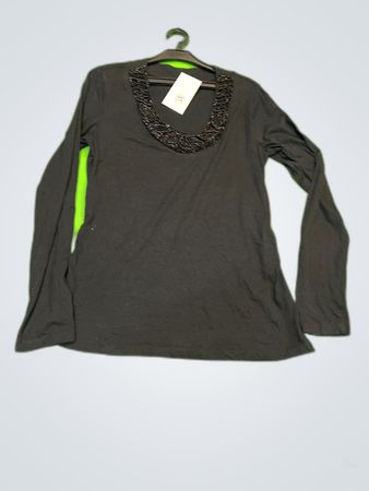 H&M Black Long-Sleeve Beaded Neck Blouse