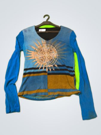Printed Long-Sleeve V-Neck Blouse