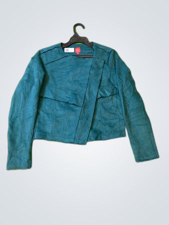 Teal Cropped Suede Jacket