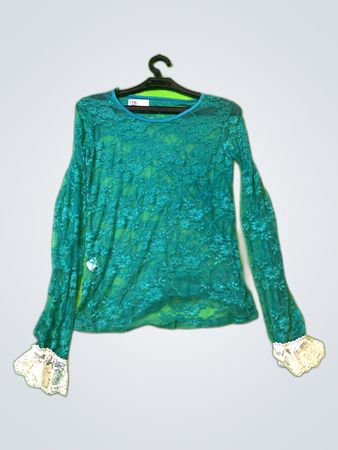 Teal Sheer Lace Blouse