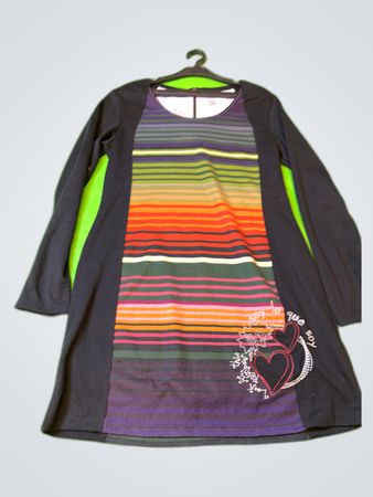Desigual Rainbow Striped Long Sleeve Mini Dress