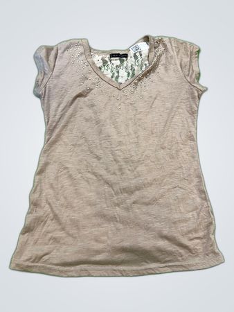 M & Fashion Beige Camo Lace V-Neck Blouse