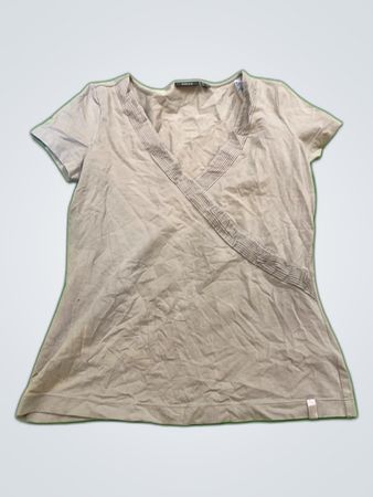 Mango Beige V-Neck Short Sleeve Blouse