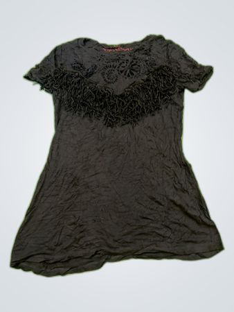 Black Fringe Graphic Print T-Shirt