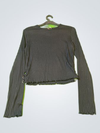 Gray Ribbed Long-Sleeve Top