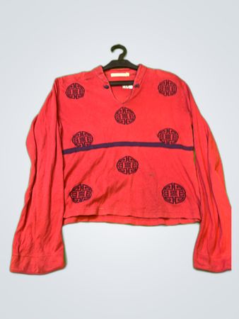 Women Secret Red Long Sleeve Top with Black Designs