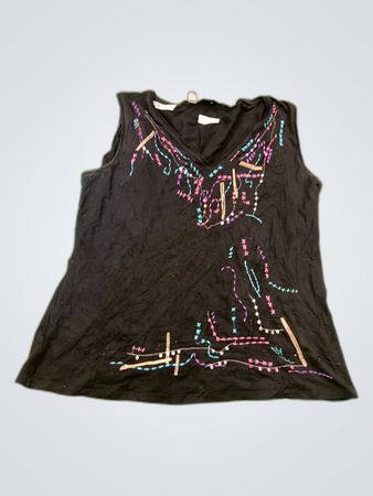 Black Embroidered Tank Top