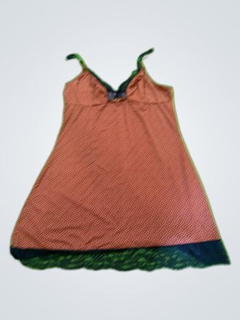 Rust Polka Dot Lace Trim Mini Slip Dress