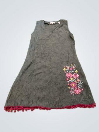 Gray Sleeveless Dress with Floral Embroidery