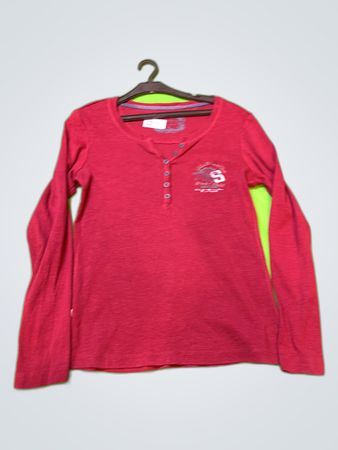 Red Long Sleeve Henley Shirt