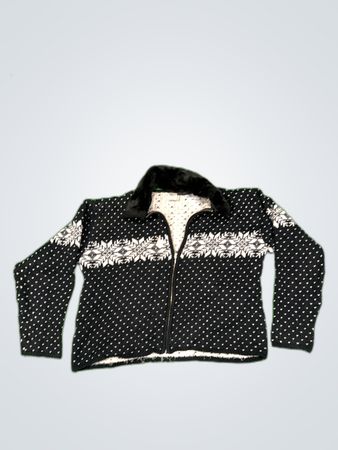 Jennifer Moore Black Knit Cardigan with Fur Collar