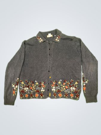 Gray Floral Embroidered Cardigan