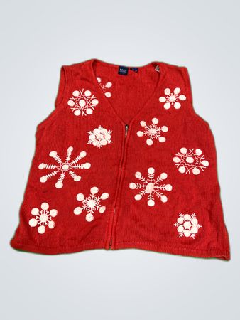 Basic Editions Red Snowflake Knit Vest