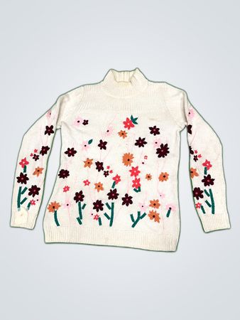 Talbots Floral Embroidered Turtleneck Sweater