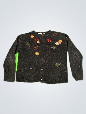 Craft & Barrow Leaf Applique Knit Cardigan